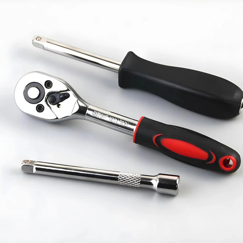 Kit de Ferramentas 46 Peças Profissional | Chave de Catraca Reversível, Soquetes e Maleta | Aço Cromado Vanádio para Carro, Moto e Casa | Resistente e Organizado