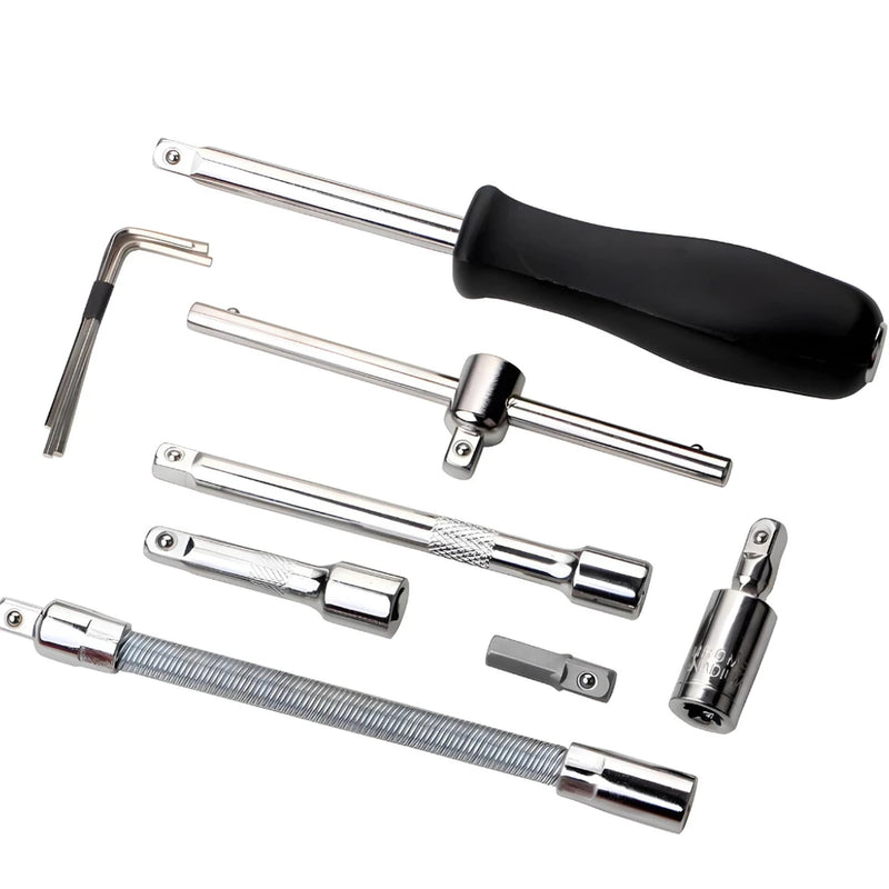 Kit de Ferramentas 46 Peças Profissional | Chave de Catraca Reversível, Soquetes e Maleta | Aço Cromado Vanádio para Carro, Moto e Casa | Resistente e Organizado
