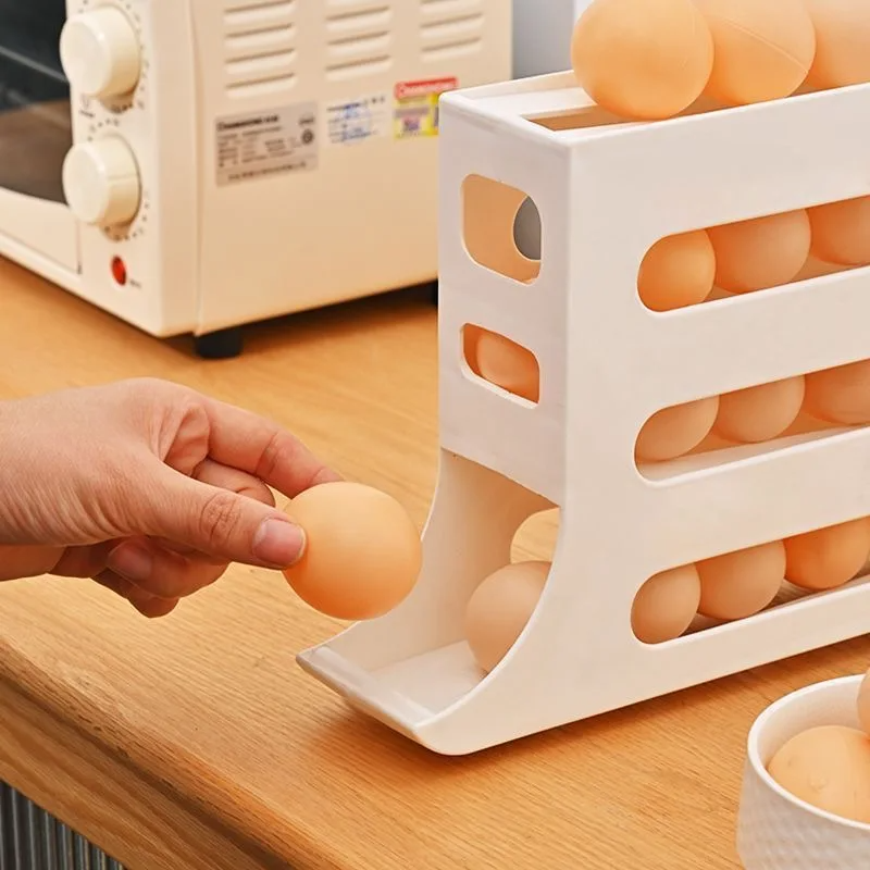 Dispensador Automático de Ovos com 4 Camadas - Organizador para Geladeira, Caixa de Armazenamento Reutilizável para Cozinha
