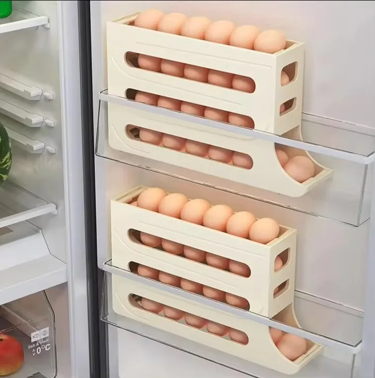 Dispensador Automático de Ovos com 4 Camadas - Organizador para Geladeira, Caixa de Armazenamento Reutilizável para Cozinha