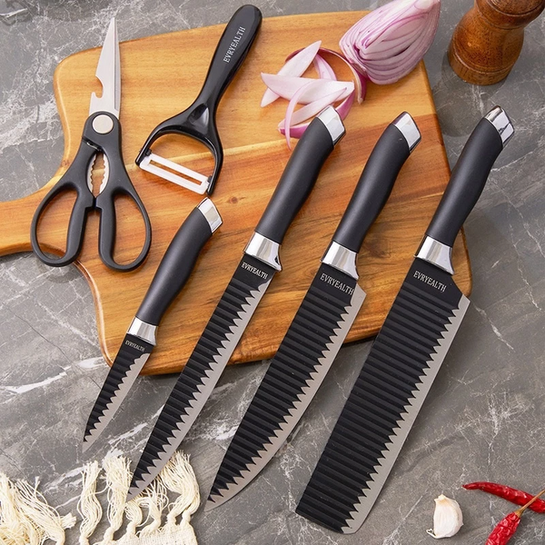 Conjunto Jogo de Facas do Chef Profissional 6 Peças - Preto Premium