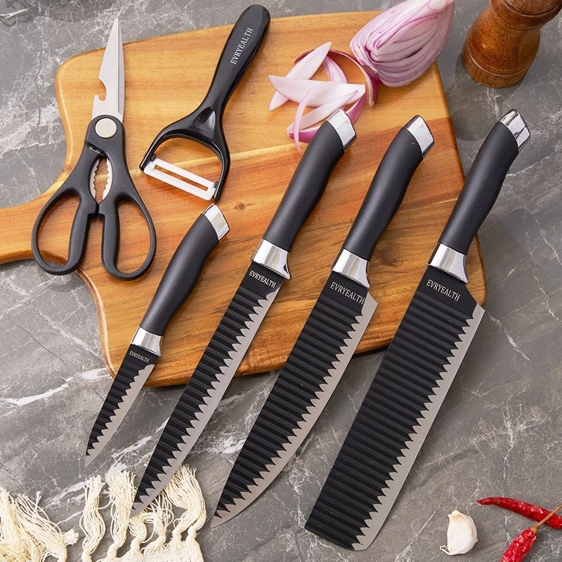 Conjunto Jogo de Facas do Chef Profissional 6 Peças - Preto Premium