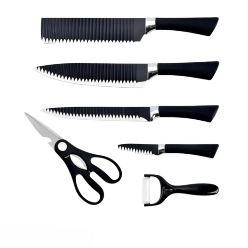 Conjunto Jogo de Facas do Chef Profissional 6 Peças - Preto Premium