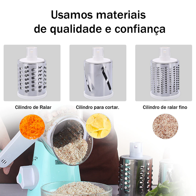 Ralador e Fatiador de Legumes Manual 3 em 1 - Aço Inoxidável Giratório para Cozinha, Saladas e Lanches | Multiuso, Prático e Seguro