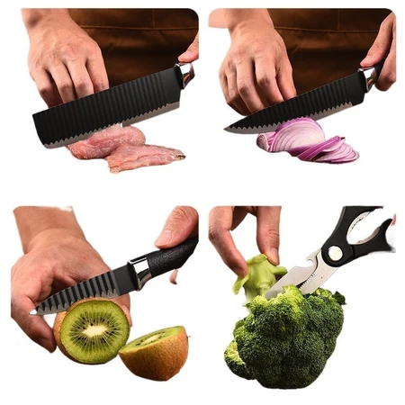 Conjunto Jogo de Facas do Chef Profissional 6 Peças - Preto Premium