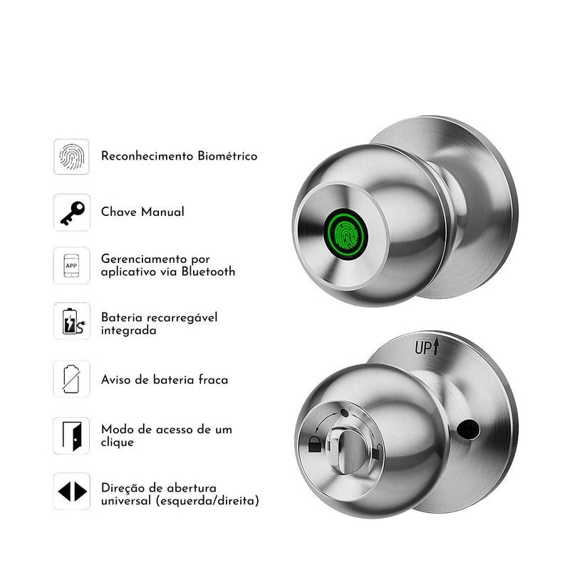 Fechadura Biométrica Inteligente com Bluetooth - Controle Remoto, Impressão Digital e Chave Mecânica de Segurança